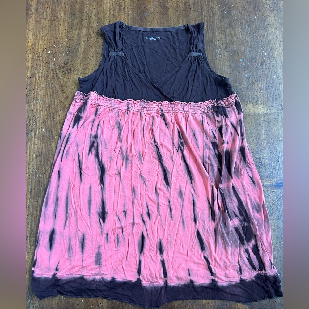 Calvin Klein Jeans Pink and Black Tie-Dye Sleeveless Tunic Top